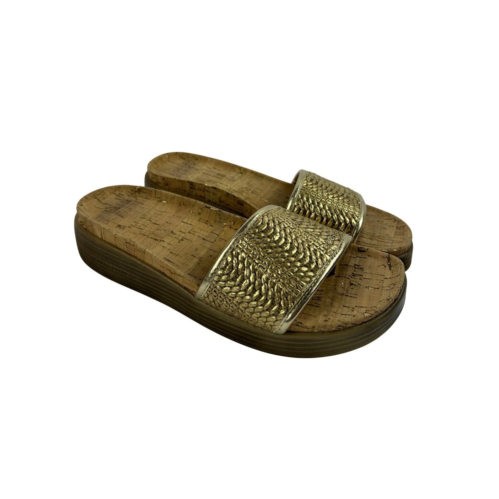 Cork Sandals Donald Pliner Gold Metallic Woven Platform Slides Dress Sandals 11